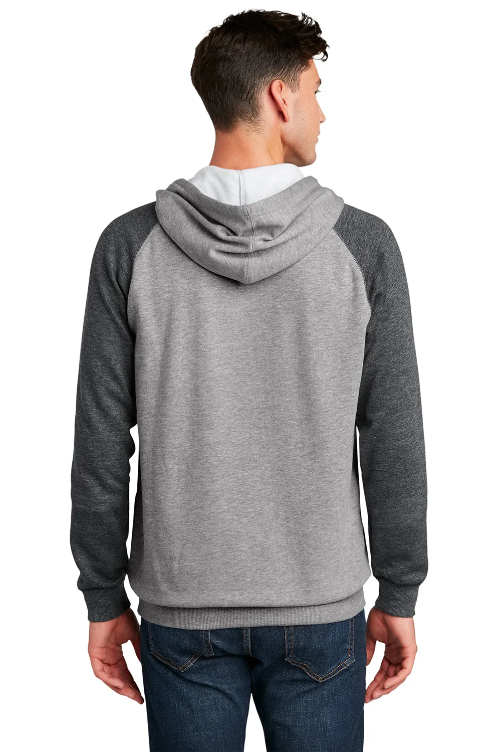 District Mens Fleece Hooded Sweatshirt Hoodie w/ Pouch Pocket - Heather Grey/Grey