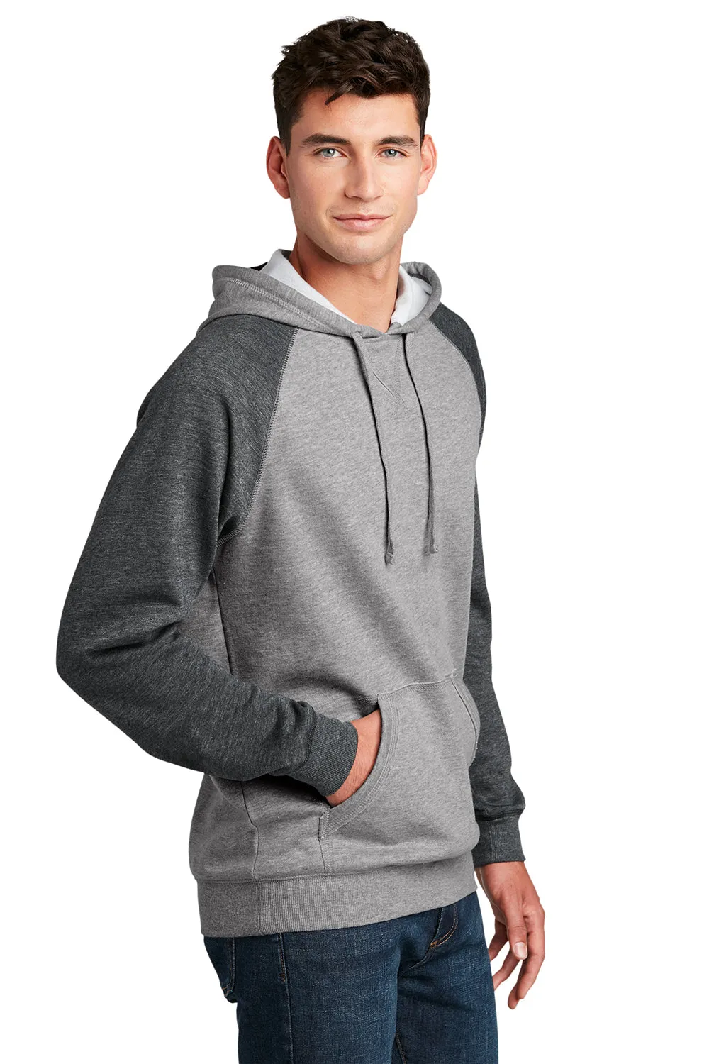 District Mens Fleece Hooded Sweatshirt Hoodie w/ Pouch Pocket - Heather Grey/Grey