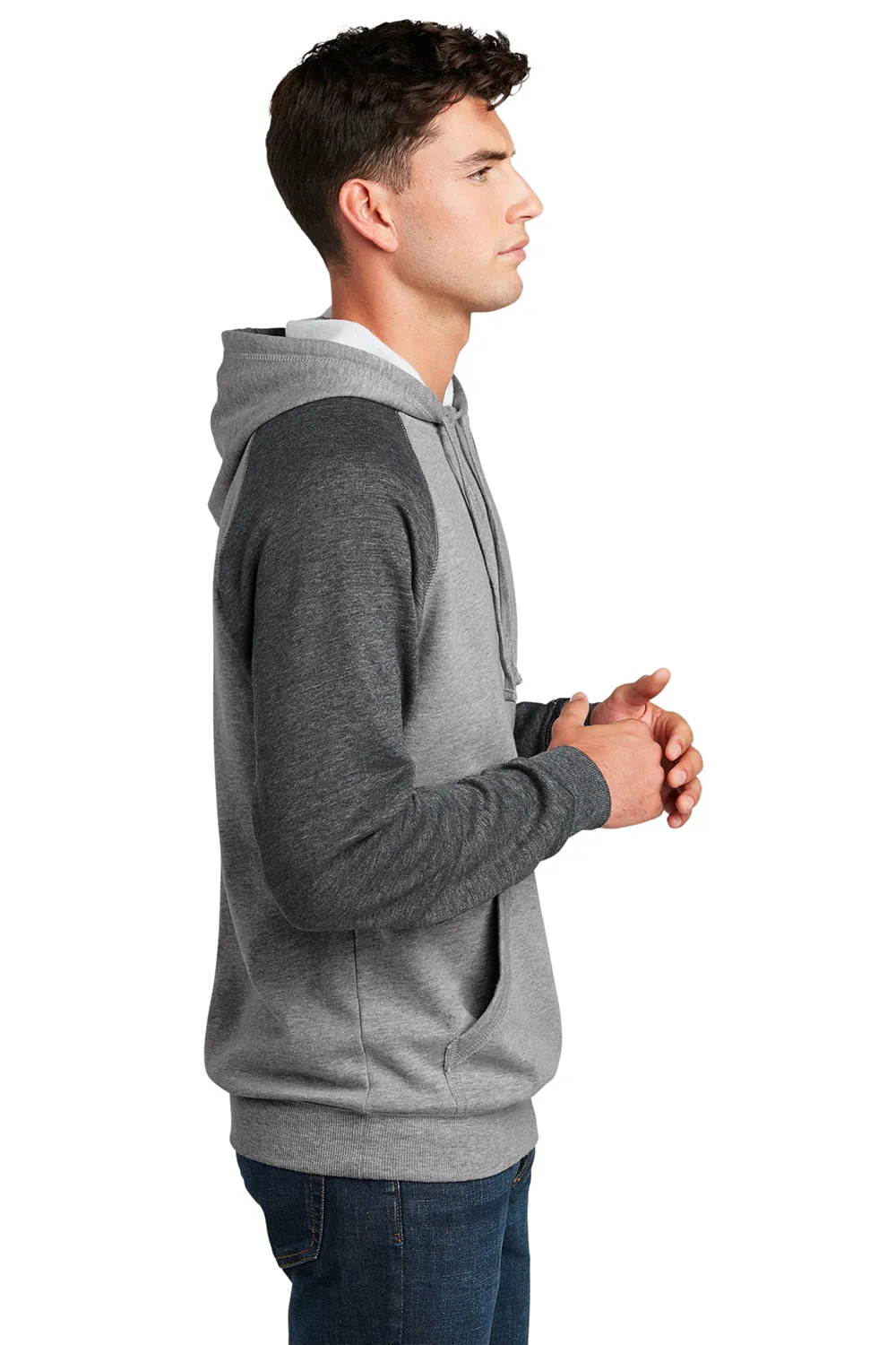 District Mens Fleece Hooded Sweatshirt Hoodie w/ Pouch Pocket - Heather Grey/Grey