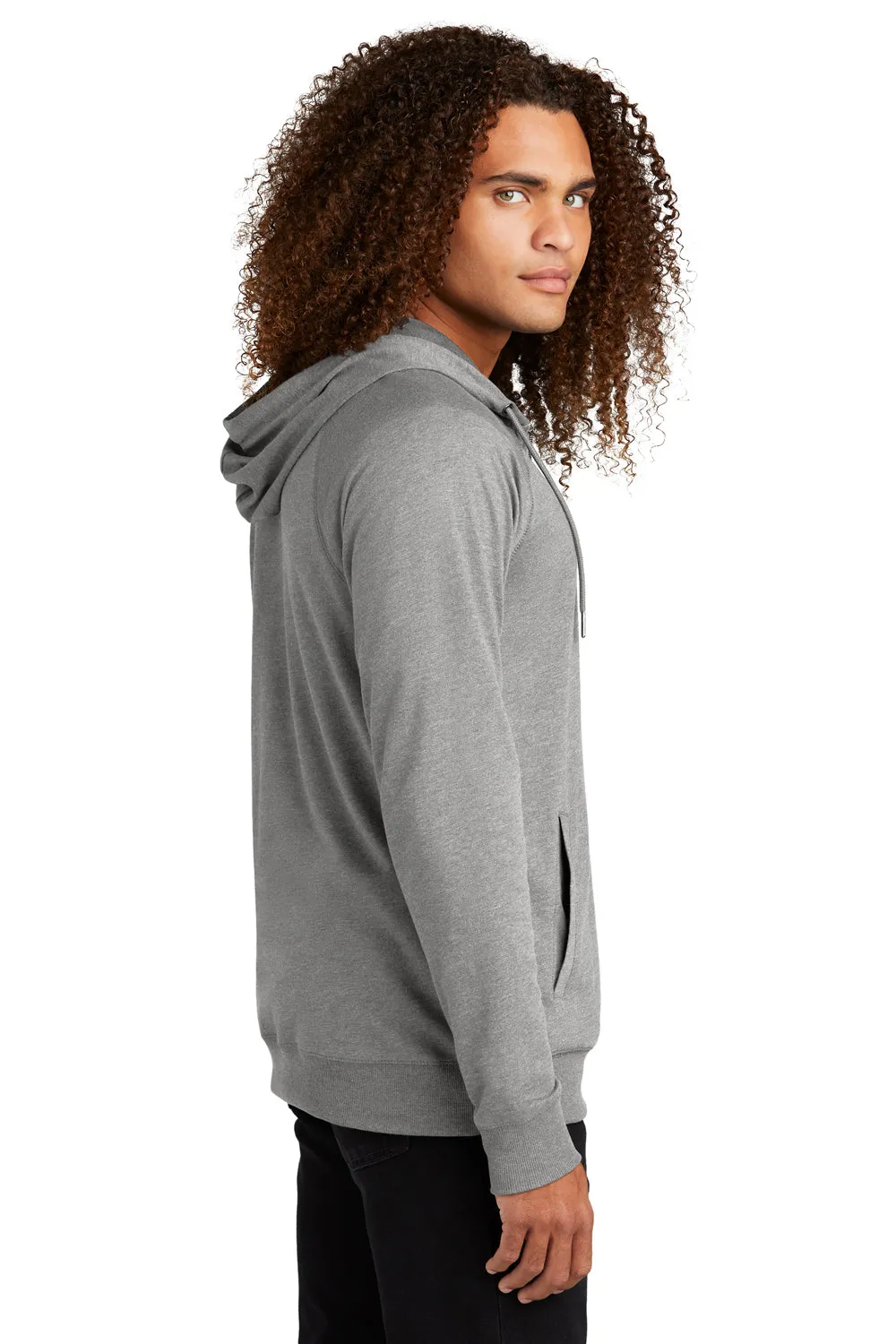 District Mens French Terry Full Zip Hooded Sweatshirt Hoodie w/ Pockets - Heather Light Grey
