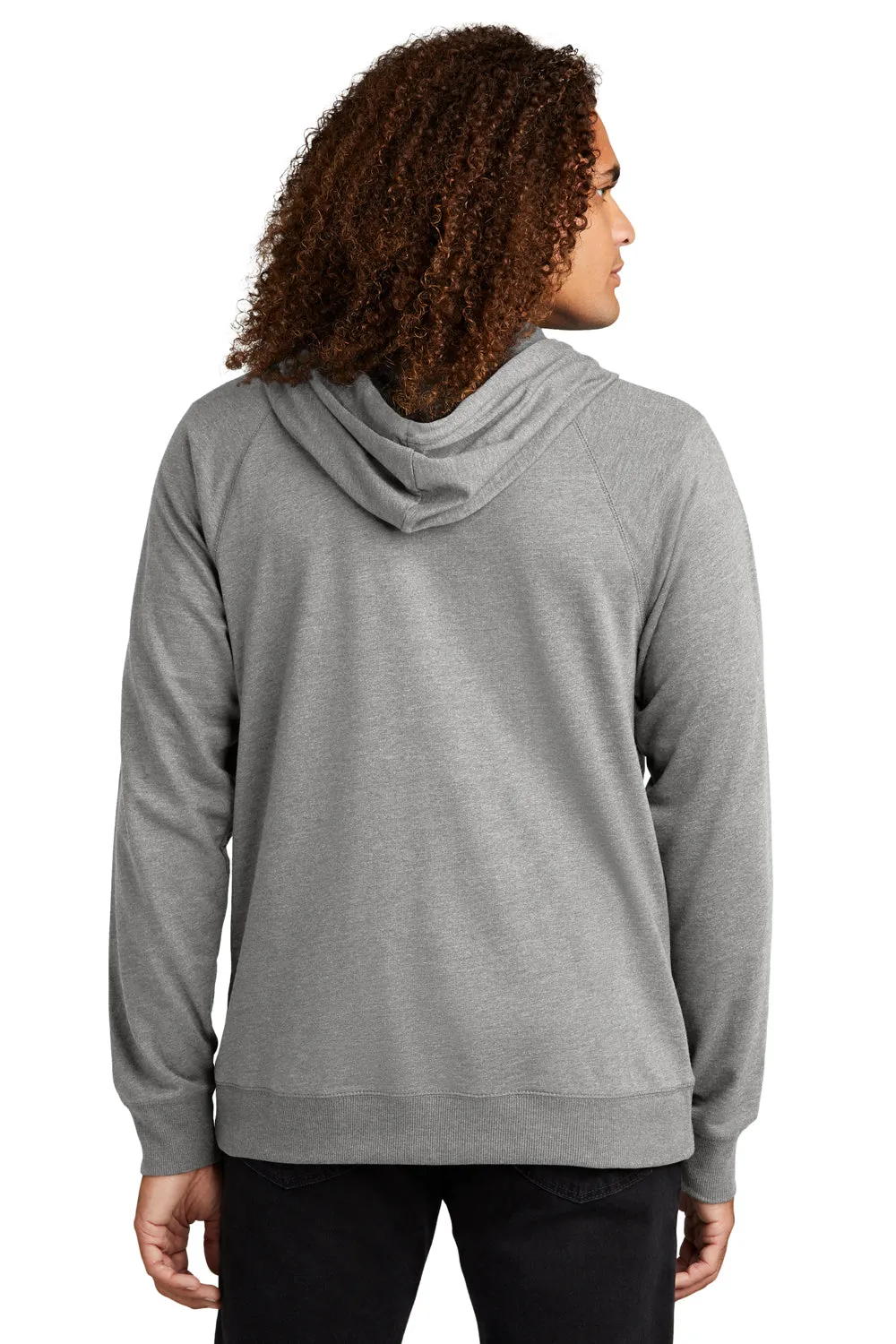 District Mens French Terry Full Zip Hooded Sweatshirt Hoodie w/ Pockets - Heather Light Grey