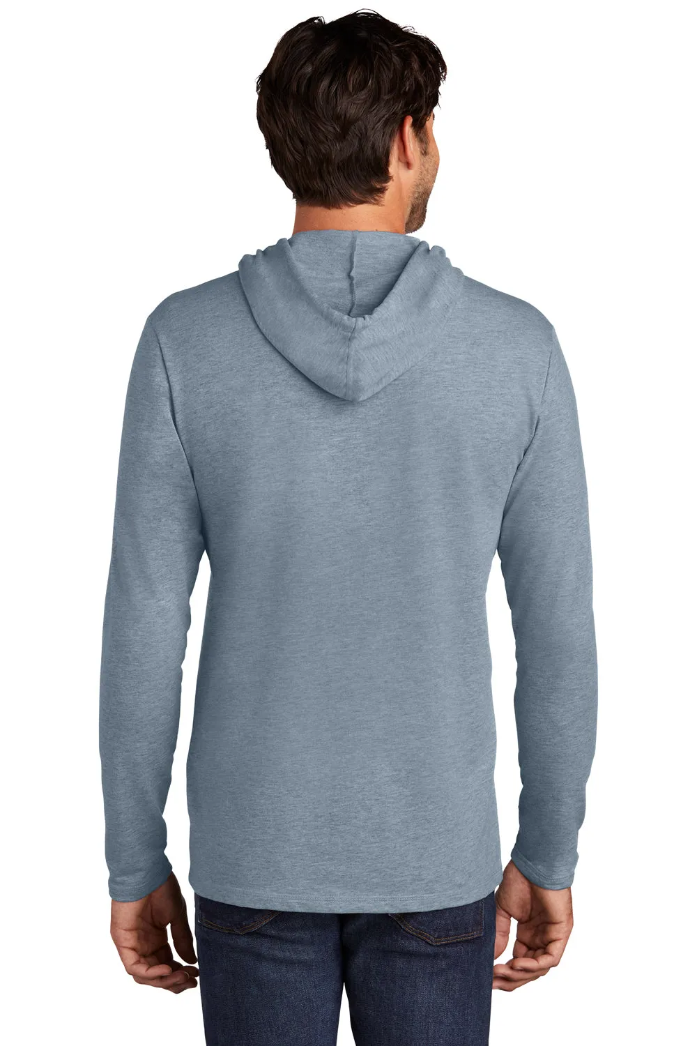 District Mens French Terry Hooded T-Shirt Hoodie - Heather Flint Blue