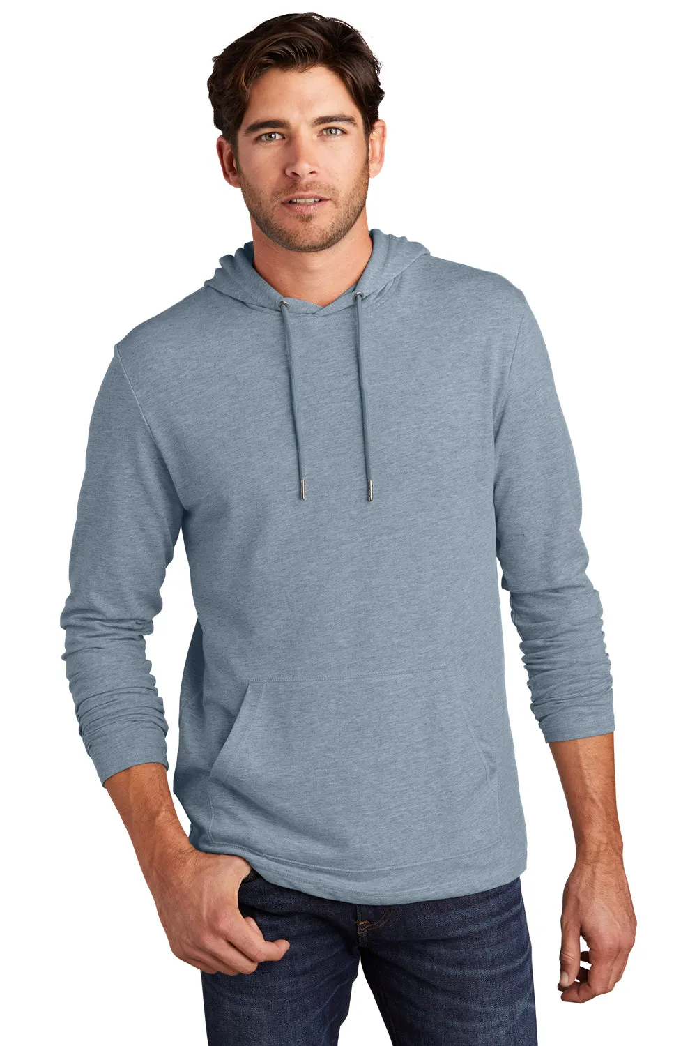 District Mens French Terry Hooded T-Shirt Hoodie - Heather Flint Blue
