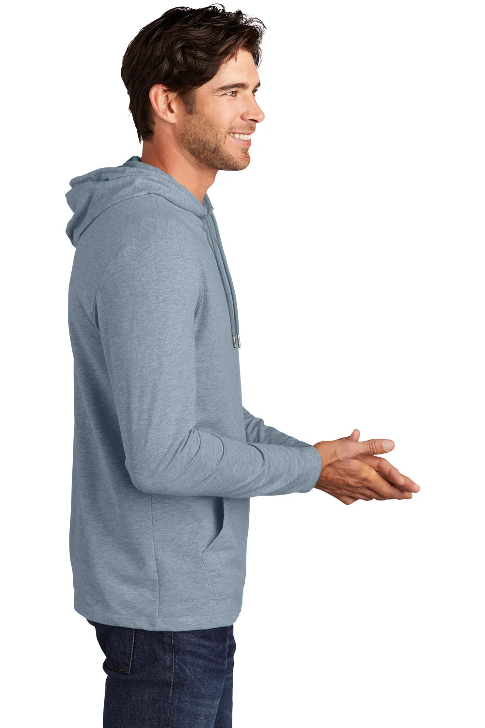 District Mens French Terry Hooded T-Shirt Hoodie - Heather Flint Blue