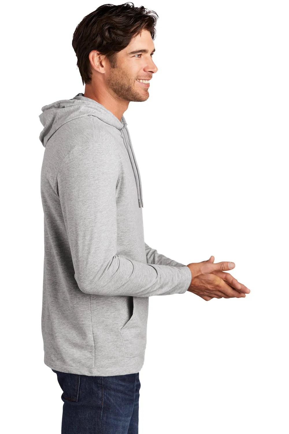 District Mens French Terry Hooded T-Shirt Hoodie - Heather Light Grey
