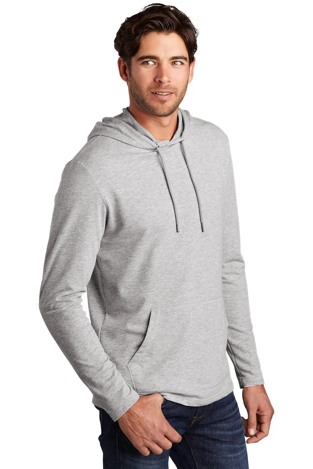 District Mens French Terry Hooded T-Shirt Hoodie - Heather Light Grey