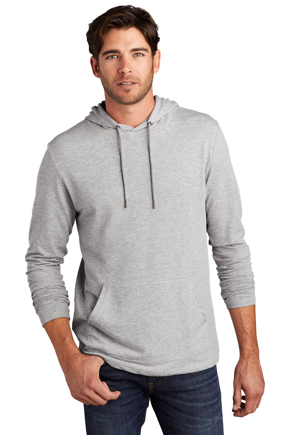 District Mens French Terry Hooded T-Shirt Hoodie - Heather Light Grey
