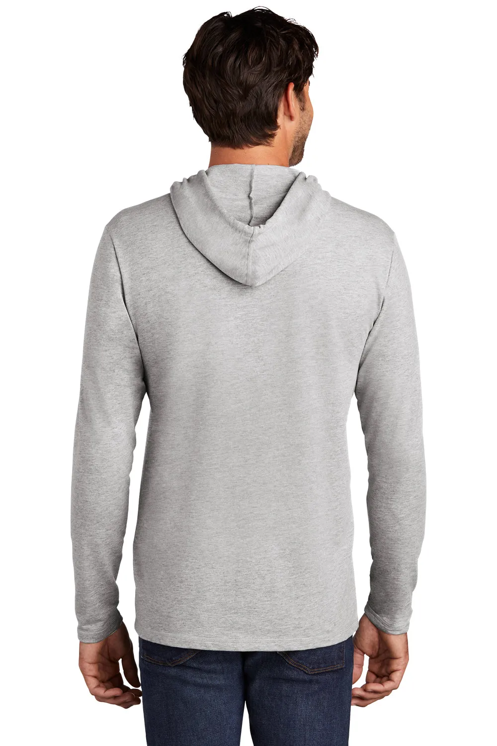District Mens French Terry Hooded T-Shirt Hoodie - Heather Light Grey