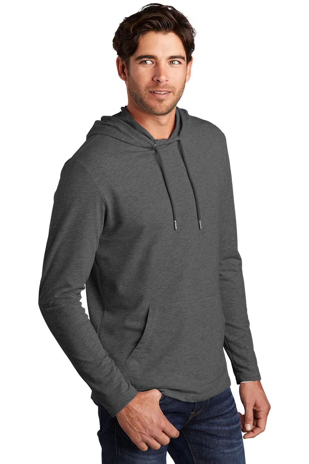 District Mens French Terry Hooded T-Shirt Hoodie - Washed Coal Grey