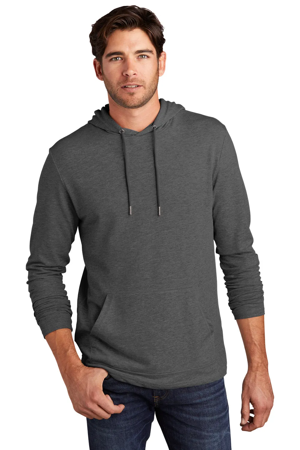 District Mens French Terry Hooded T-Shirt Hoodie - Washed Coal Grey