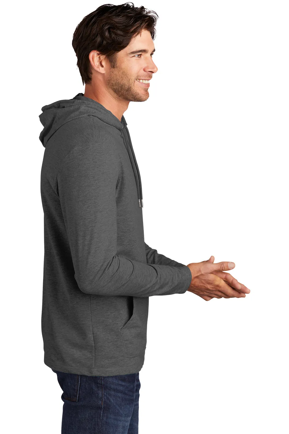 District Mens French Terry Hooded T-Shirt Hoodie - Washed Coal Grey