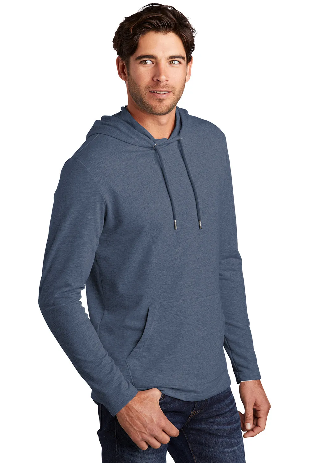 District Mens French Terry Hooded T-Shirt Hoodie - Washed Indigo Blue