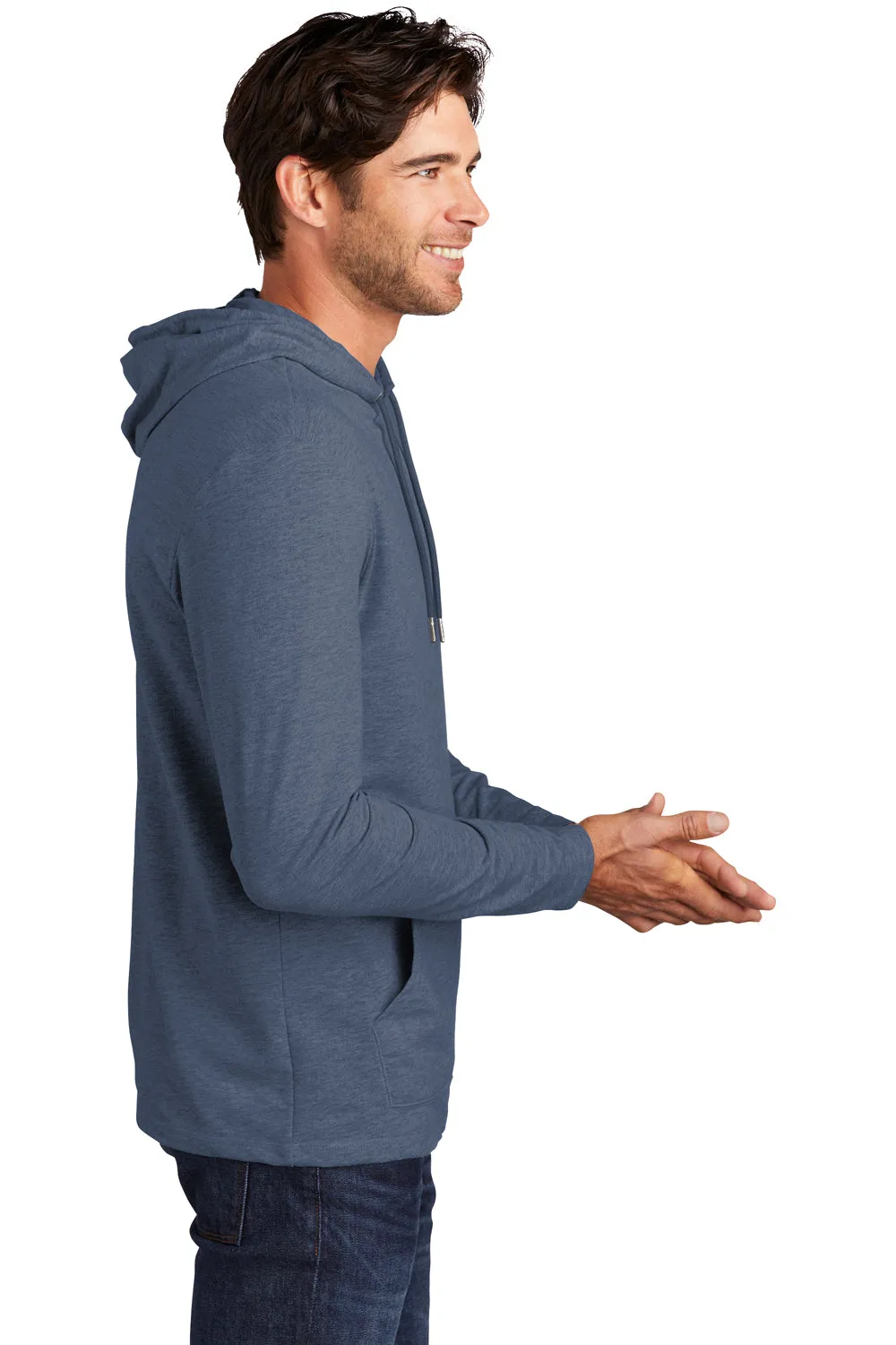 District Mens French Terry Hooded T-Shirt Hoodie - Washed Indigo Blue