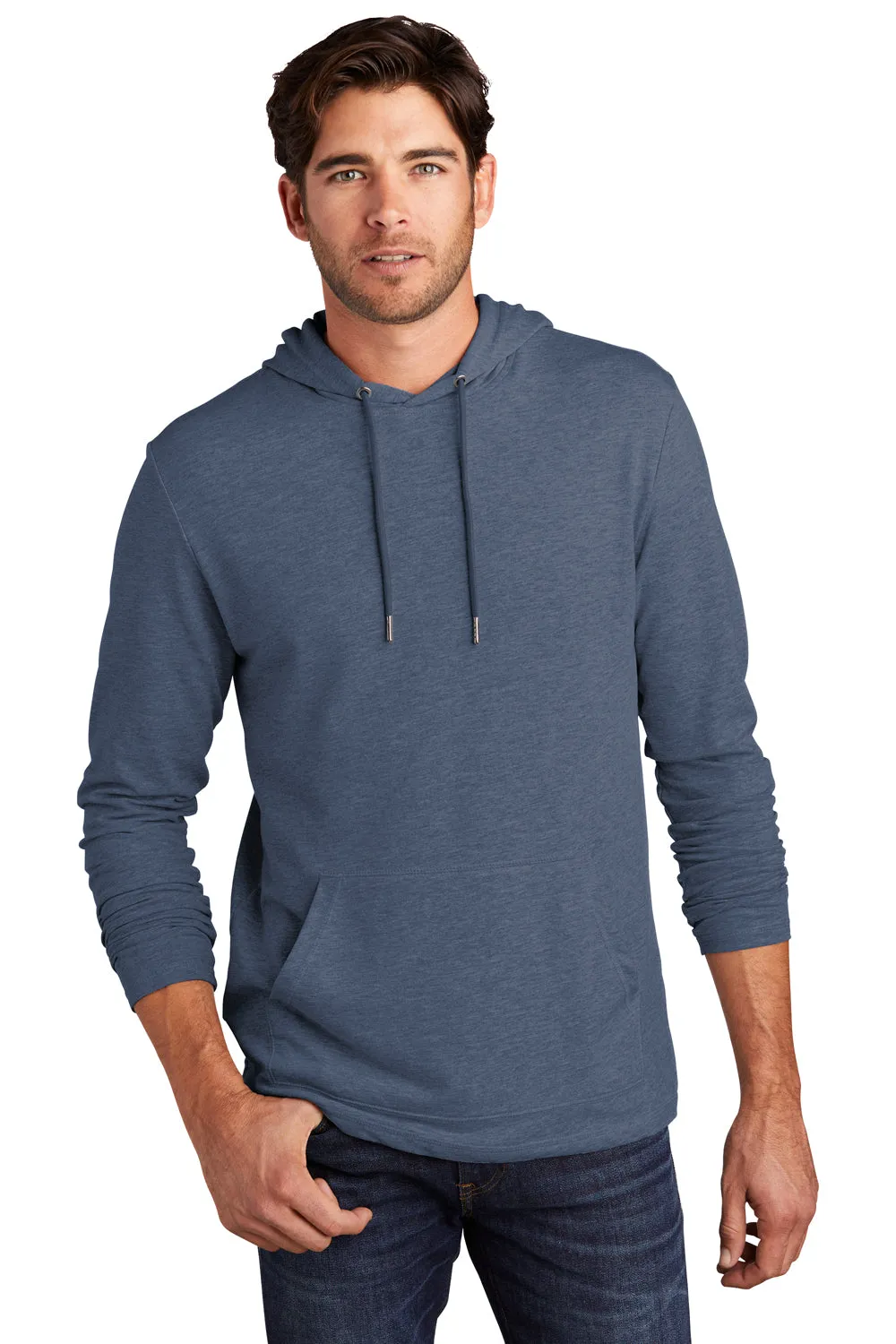 District Mens French Terry Hooded T-Shirt Hoodie - Washed Indigo Blue