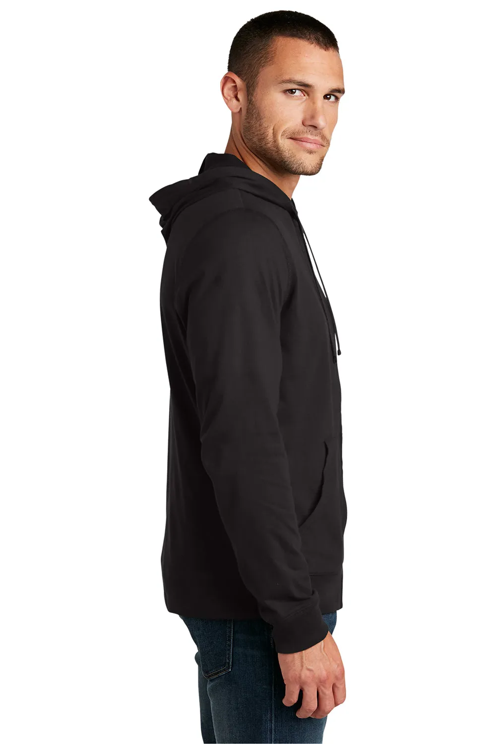District Mens Full Zip Hooded Sweatshirt Hoodie w/ Pockets - Black