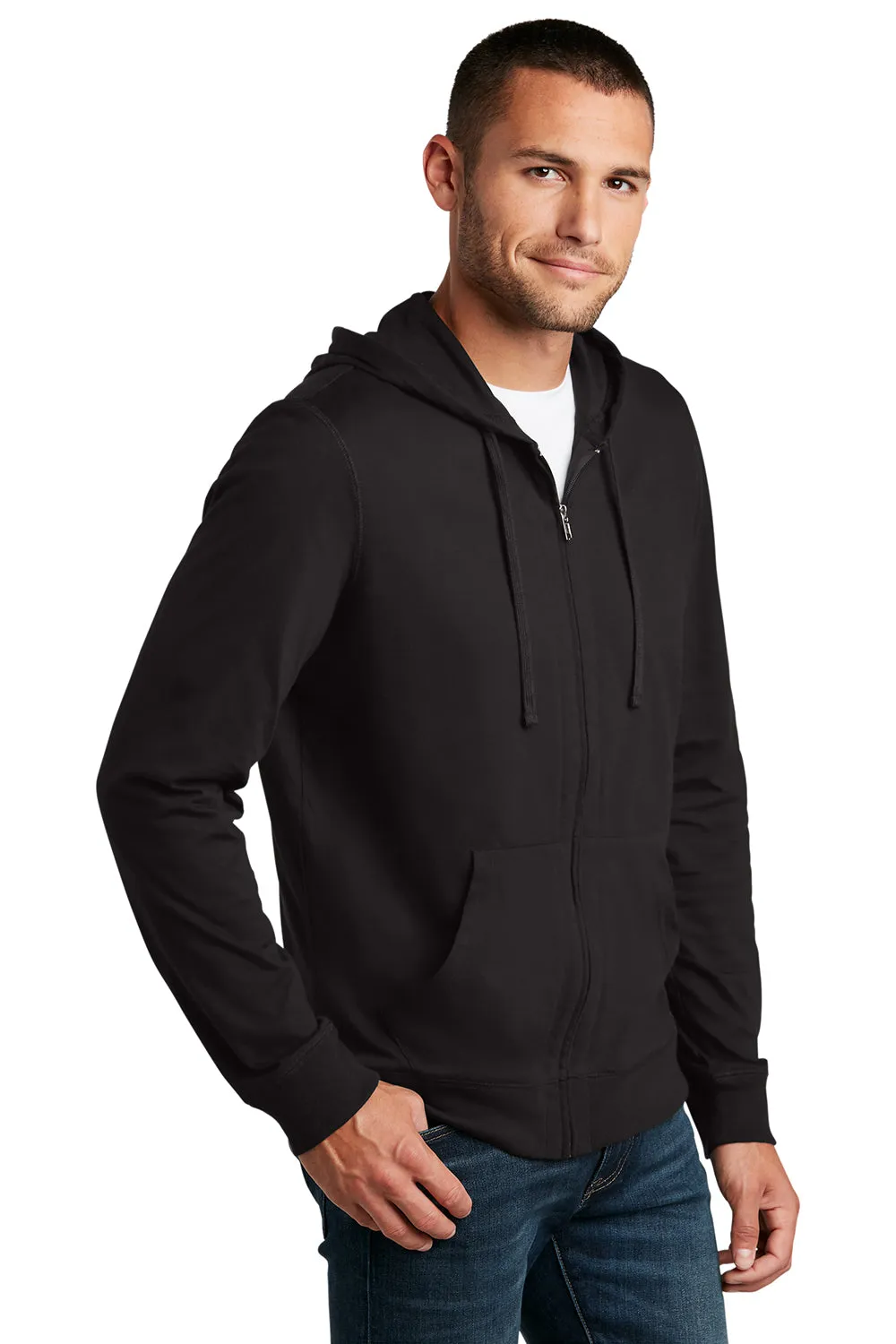 District Mens Full Zip Hooded Sweatshirt Hoodie w/ Pockets - Black