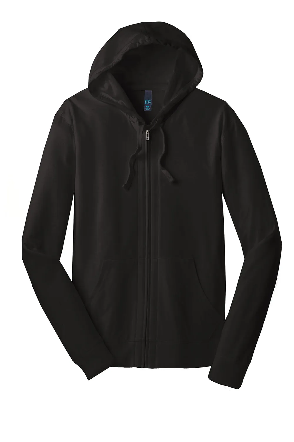 District Mens Full Zip Hooded Sweatshirt Hoodie w/ Pockets - Black