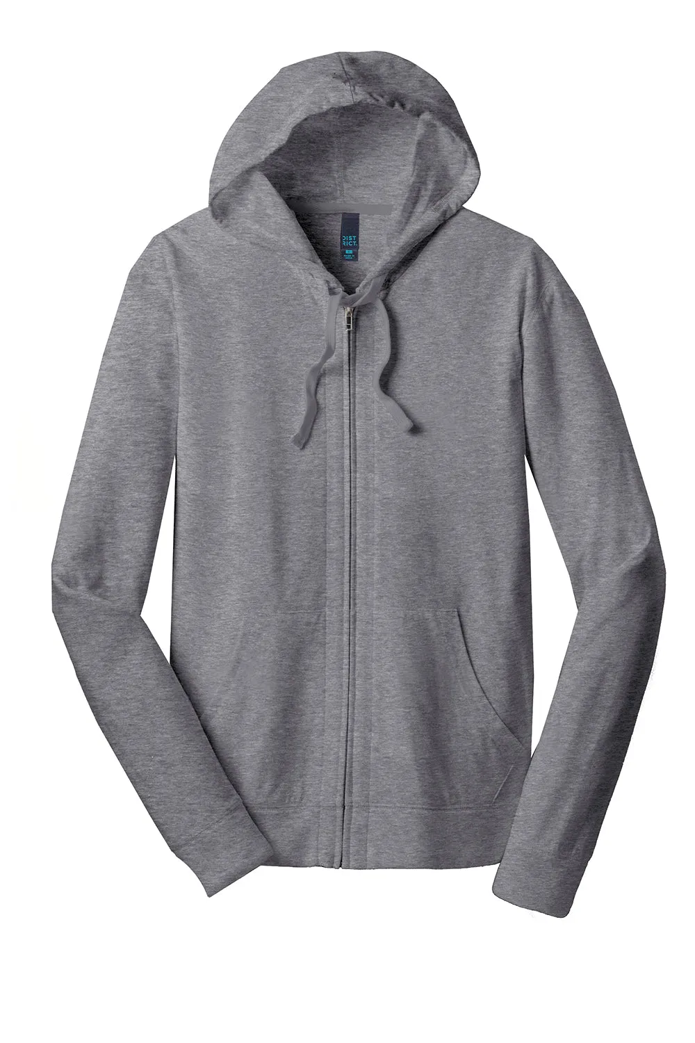 District Mens Full Zip Hooded Sweatshirt Hoodie w/ Pockets - Heather Dark Grey