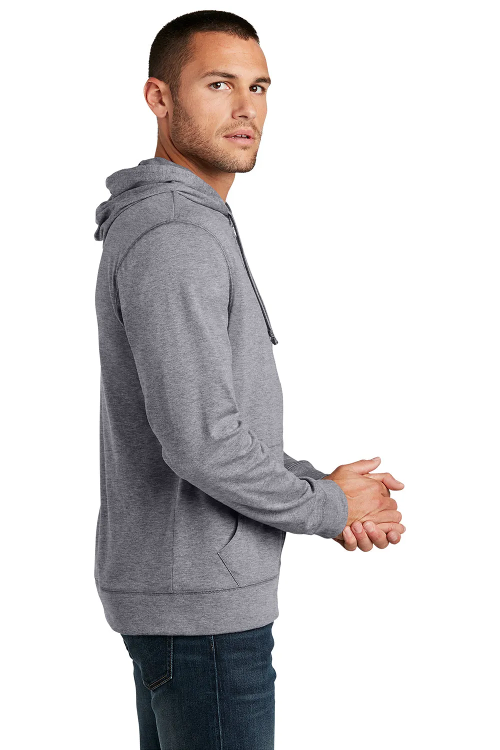 District Mens Full Zip Hooded Sweatshirt Hoodie w/ Pockets - Heather Dark Grey