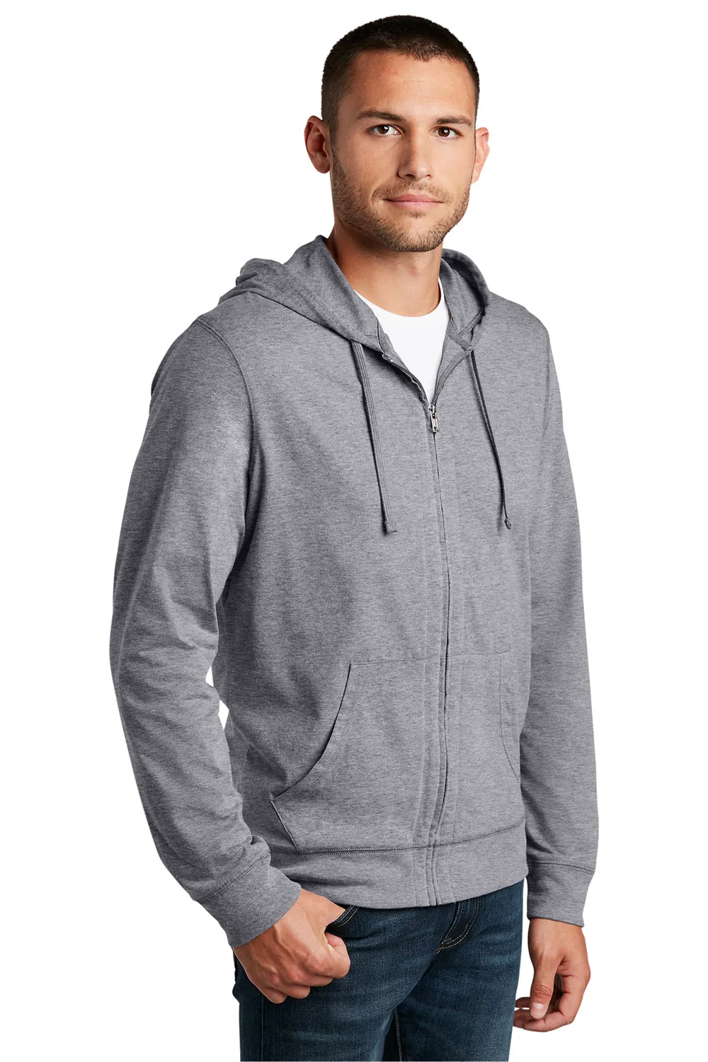 District Mens Full Zip Hooded Sweatshirt Hoodie w/ Pockets - Heather Dark Grey