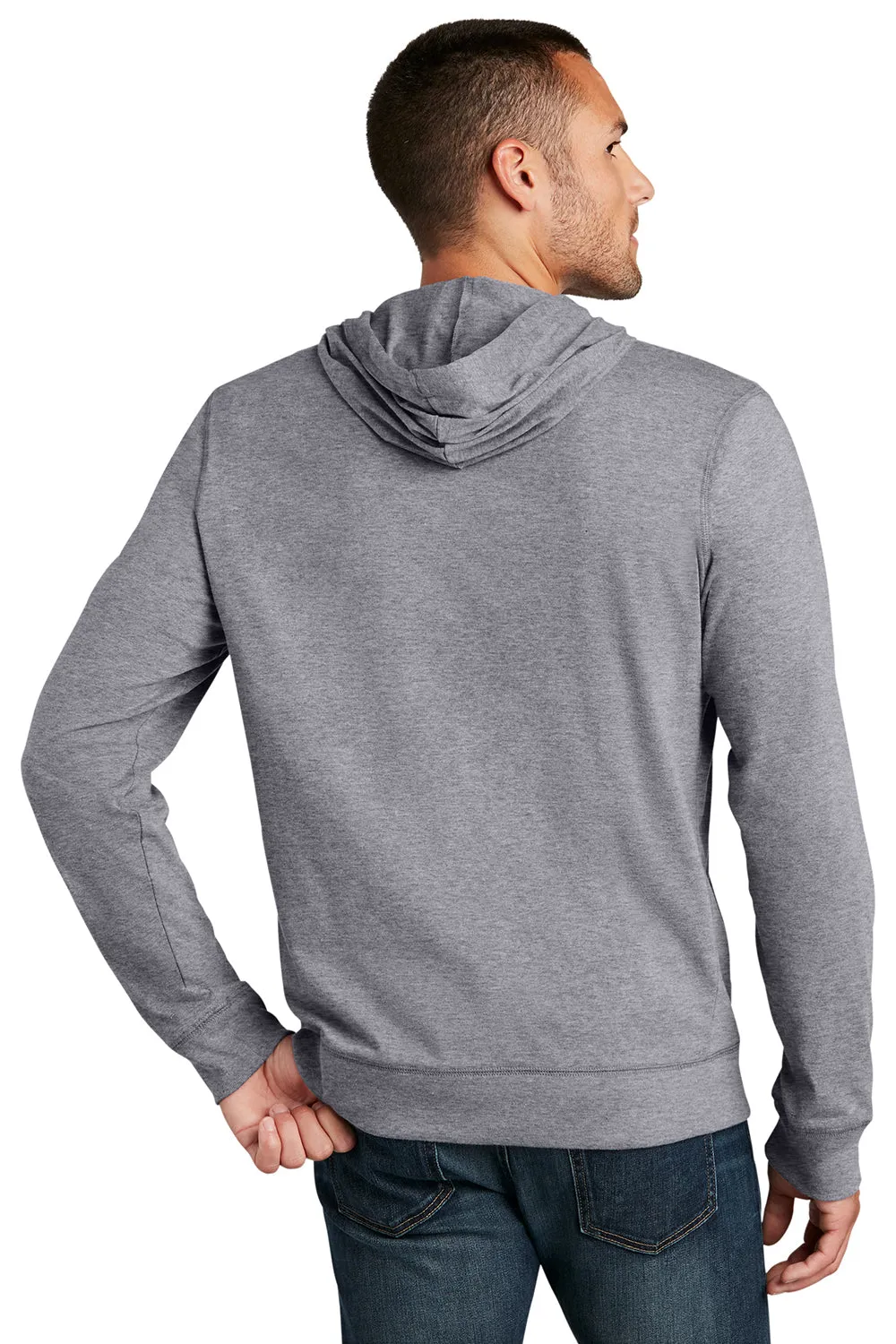 District Mens Full Zip Hooded Sweatshirt Hoodie w/ Pockets - Heather Dark Grey