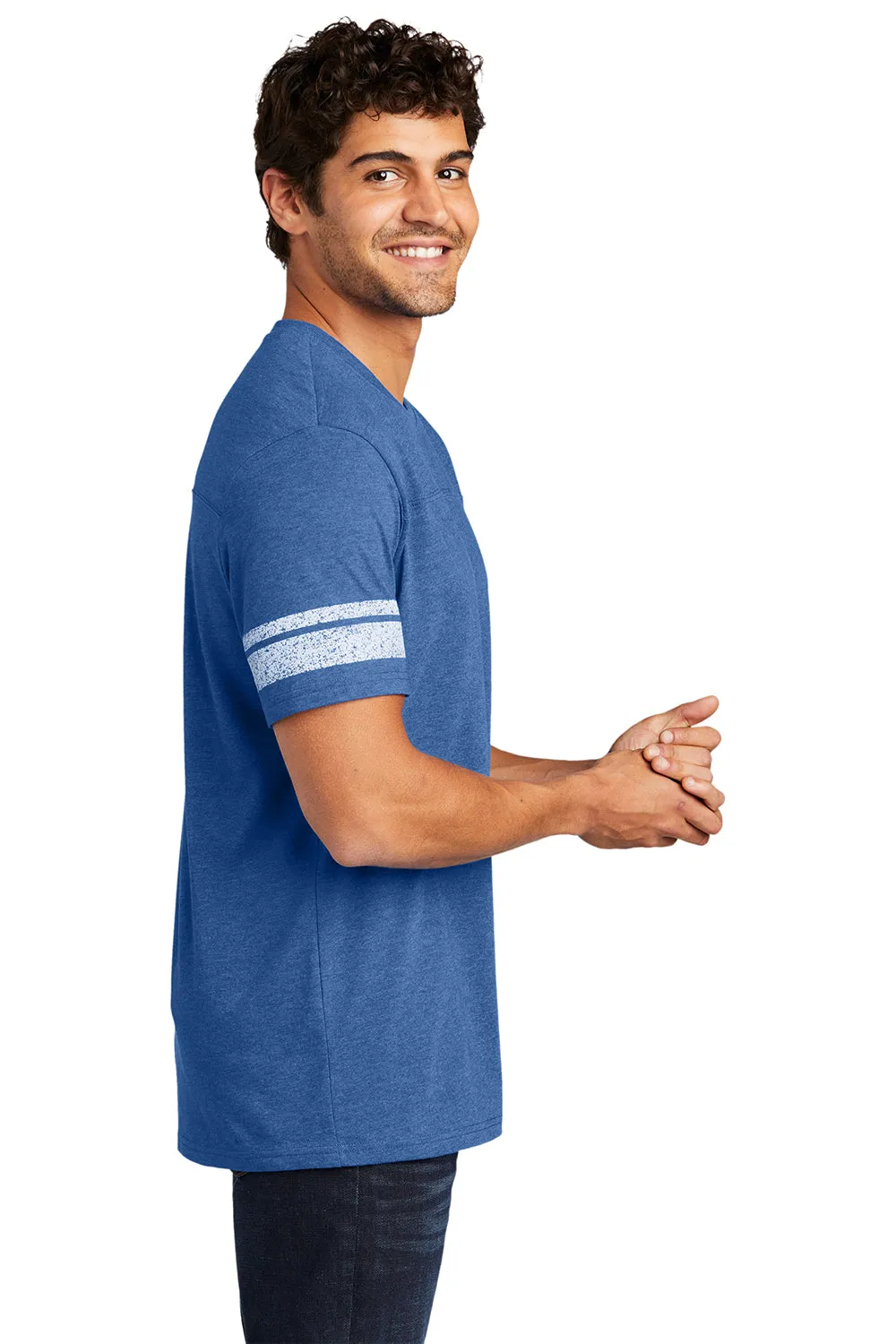 District Mens Game Short Sleeve Crewneck T-Shirt - Heather True Royal Blue/White - Closeout