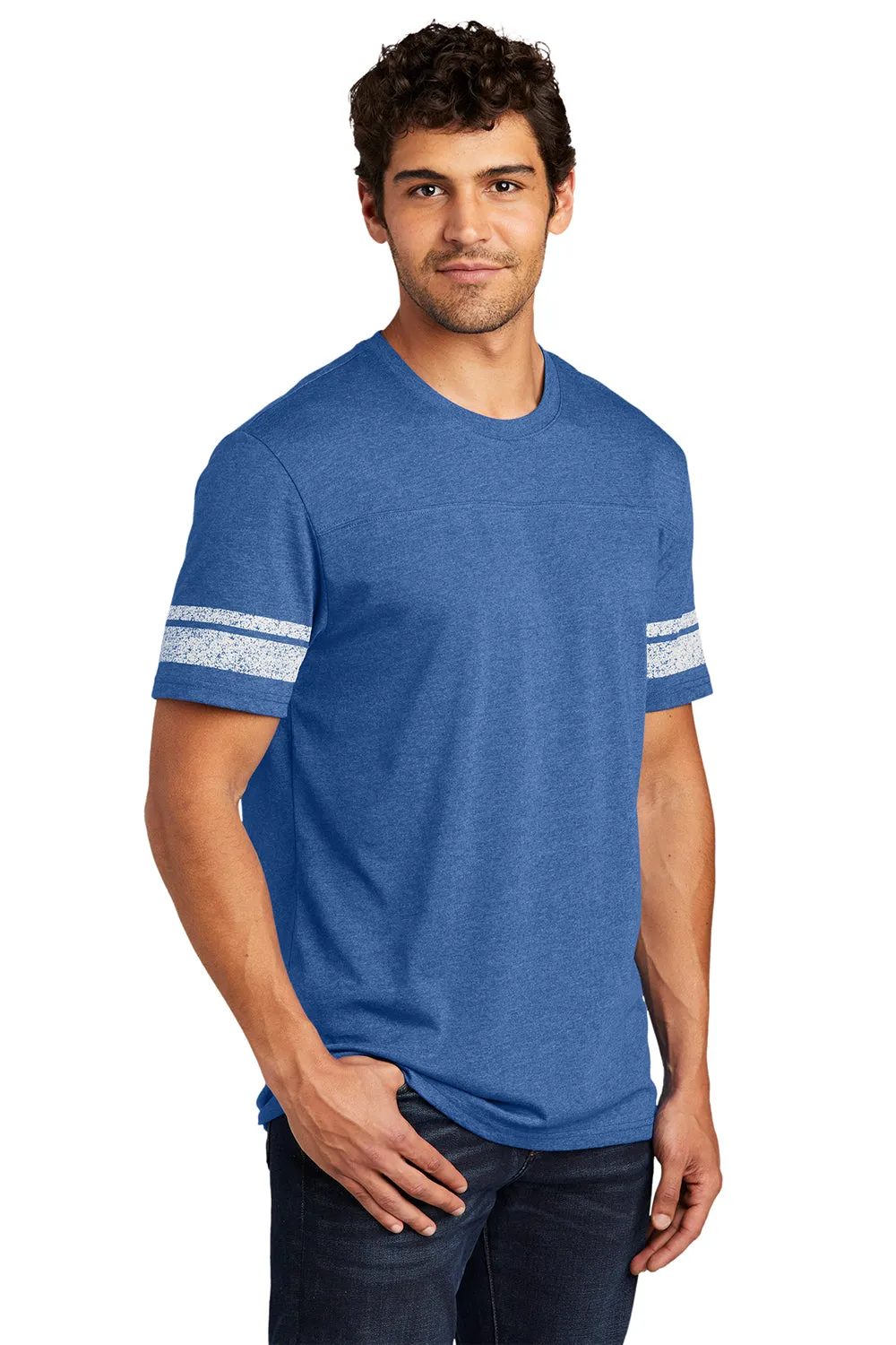 District Mens Game Short Sleeve Crewneck T-Shirt - Heather True Royal Blue/White - Closeout