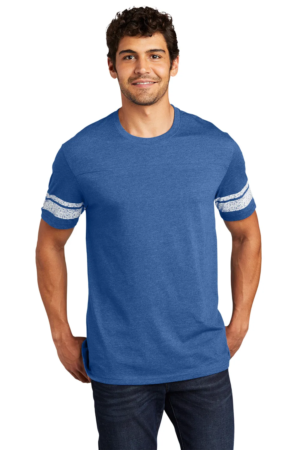 District Mens Game Short Sleeve Crewneck T-Shirt - Heather True Royal Blue/White - Closeout