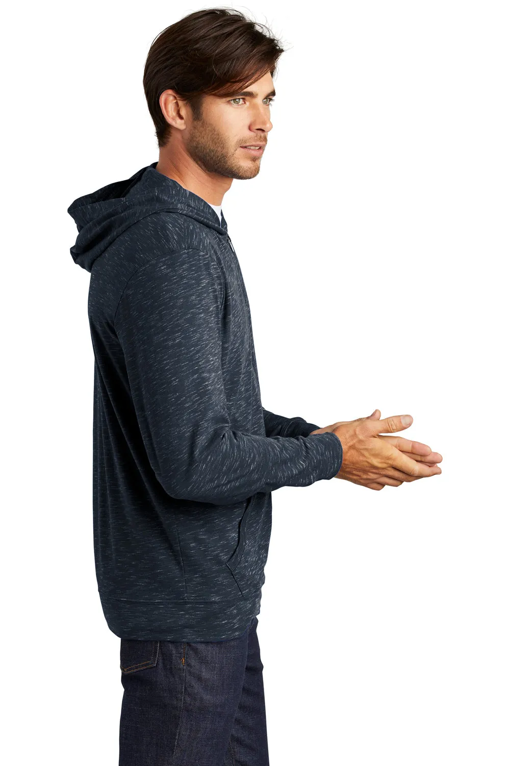 District Mens Medal Full Zip Hooded Sweatshirt Hoodie w/ Pockets - New Navy Blue