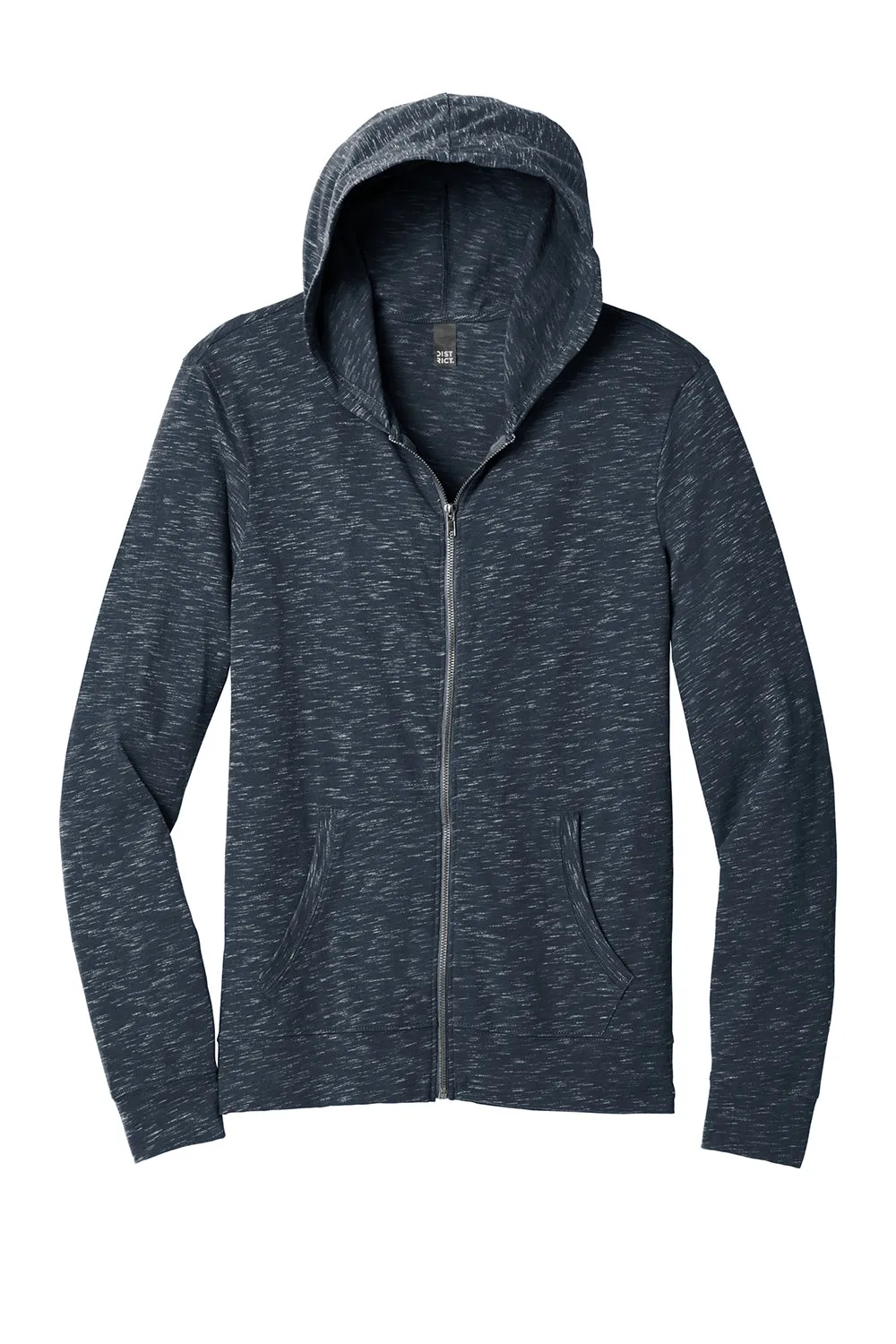 District Mens Medal Full Zip Hooded Sweatshirt Hoodie w/ Pockets - New Navy Blue