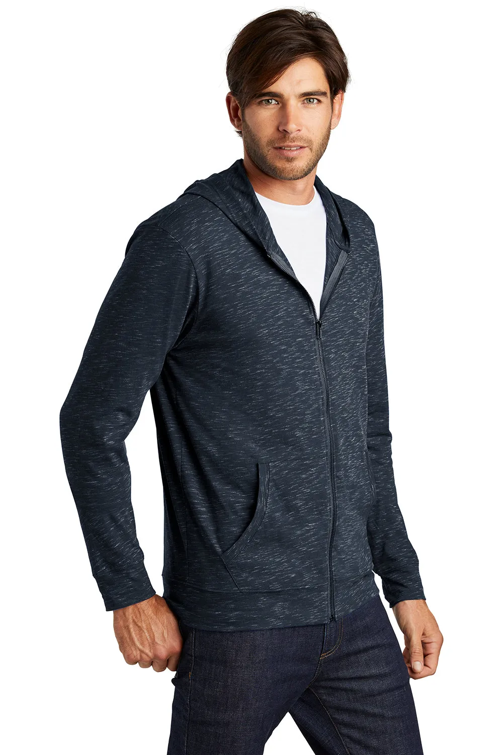 District Mens Medal Full Zip Hooded Sweatshirt Hoodie w/ Pockets - New Navy Blue