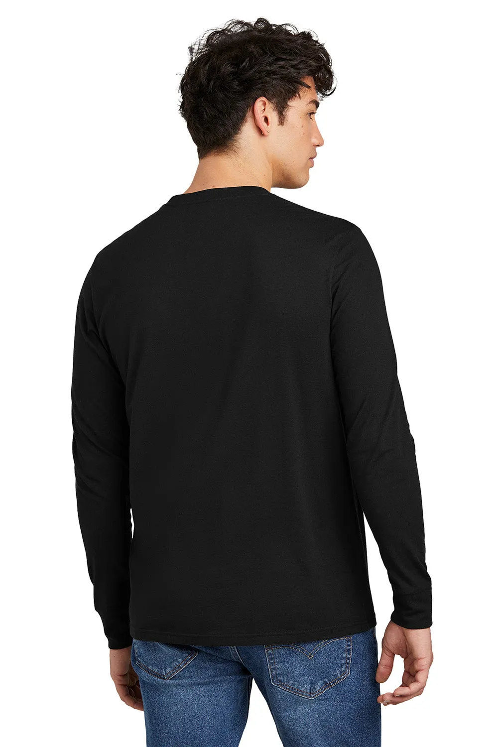 District Mens Perfect Blend CVC Long Sleeve Crewneck T-Shirt - Black