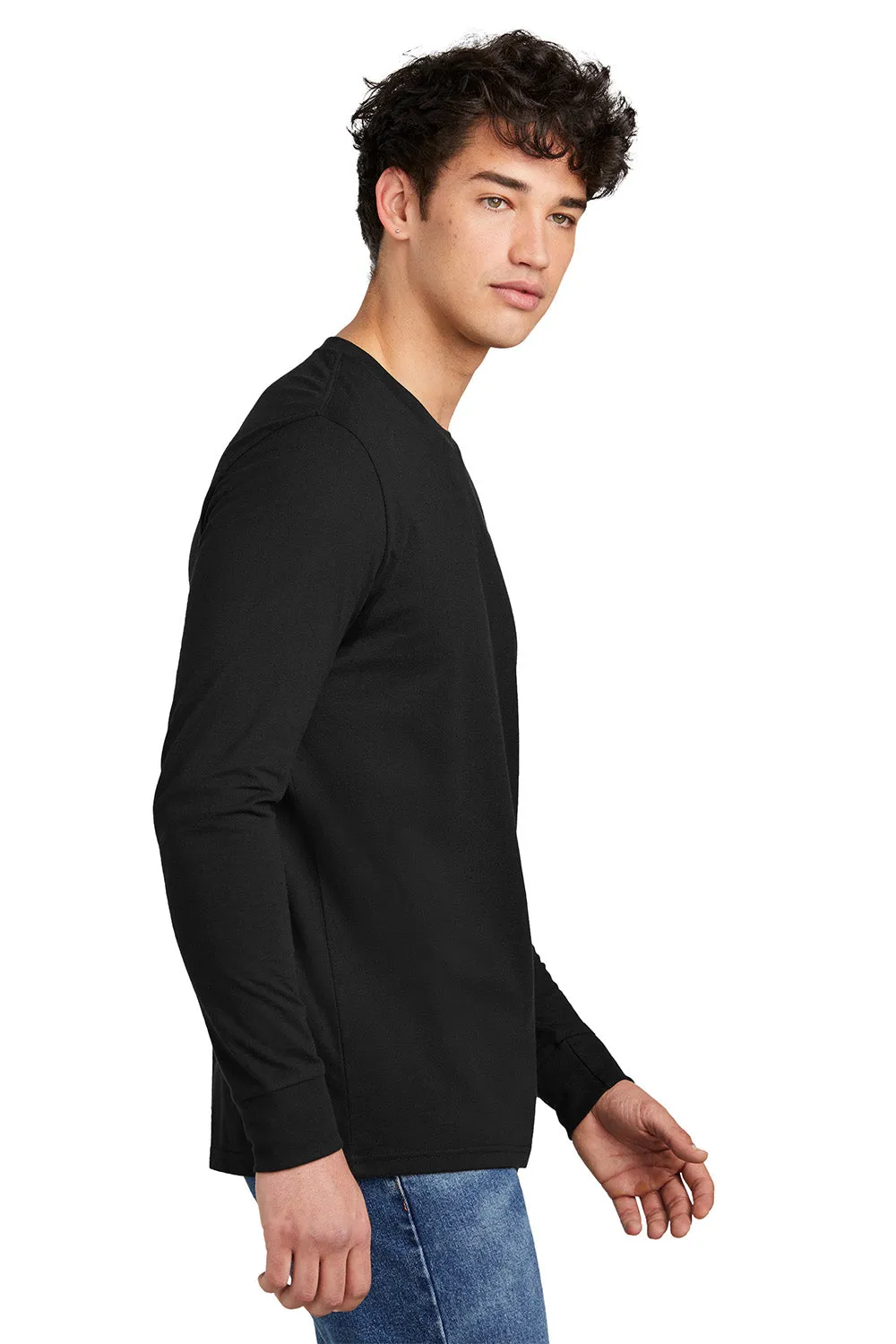 District Mens Perfect Blend CVC Long Sleeve Crewneck T-Shirt - Black