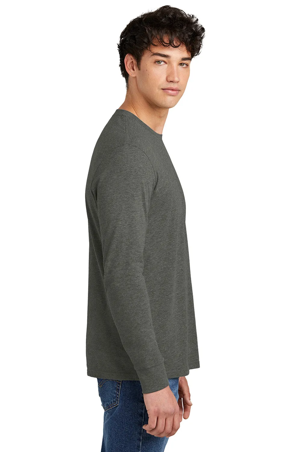 District Mens Perfect Blend CVC Long Sleeve Crewneck T-Shirt - Heather Charcoal Grey