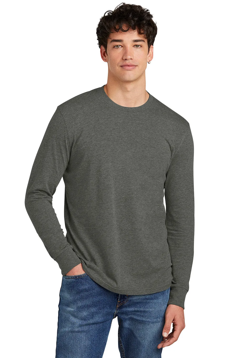 District Mens Perfect Blend CVC Long Sleeve Crewneck T-Shirt - Heather Charcoal Grey