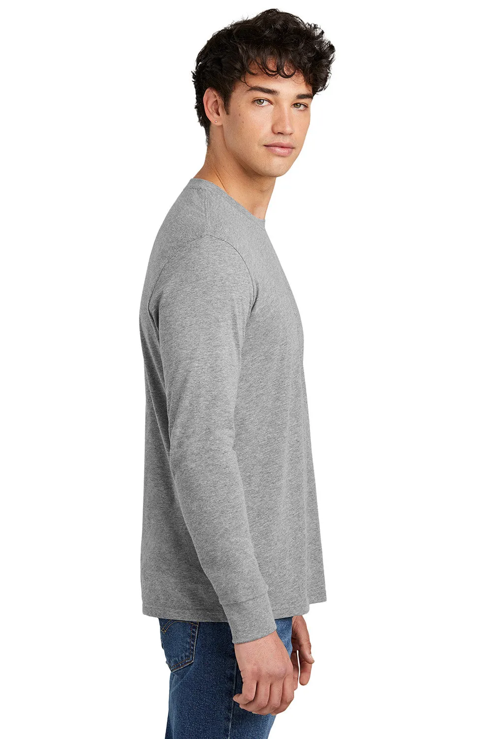 District Mens Perfect Blend CVC Long Sleeve Crewneck T-Shirt - Heather Light Grey