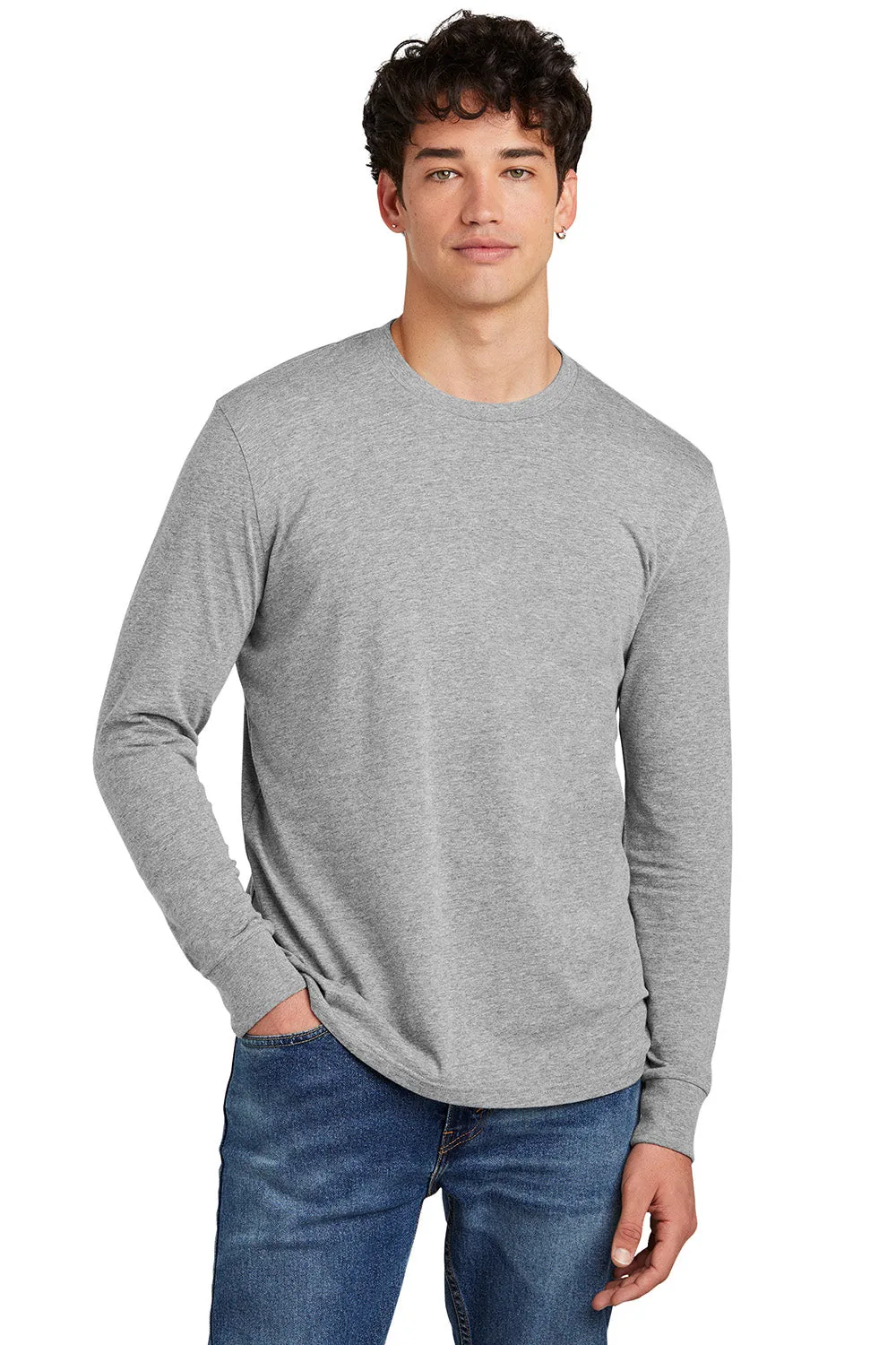 District Mens Perfect Blend CVC Long Sleeve Crewneck T-Shirt - Heather Light Grey
