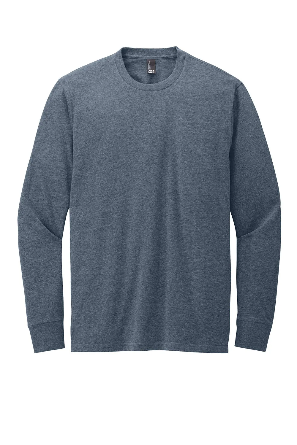 District Mens Perfect Blend CVC Long Sleeve Crewneck T-Shirt - Heather Navy Blue