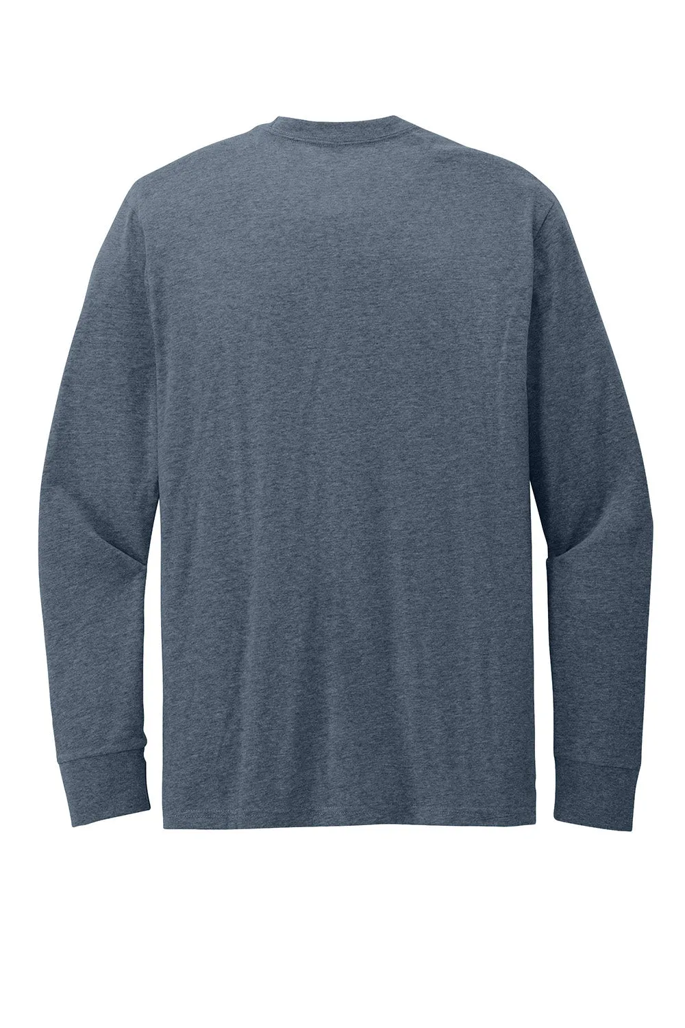 District Mens Perfect Blend CVC Long Sleeve Crewneck T-Shirt - Heather Navy Blue