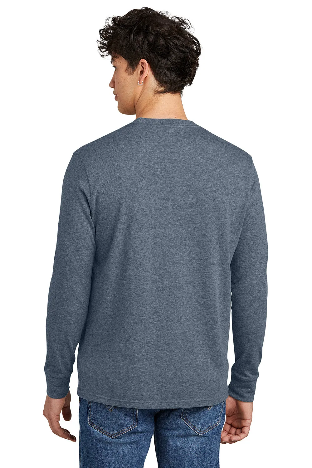 District Mens Perfect Blend CVC Long Sleeve Crewneck T-Shirt - Heather Navy Blue