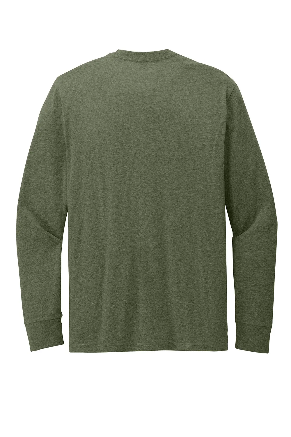 District Mens Perfect Blend CVC Long Sleeve Crewneck T-Shirt - Heather Olive Green