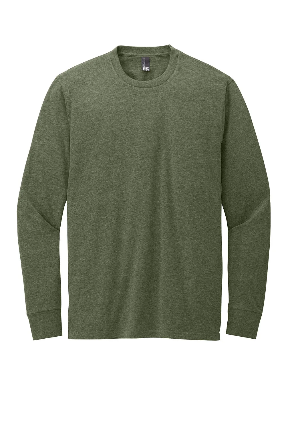 District Mens Perfect Blend CVC Long Sleeve Crewneck T-Shirt - Heather Olive Green