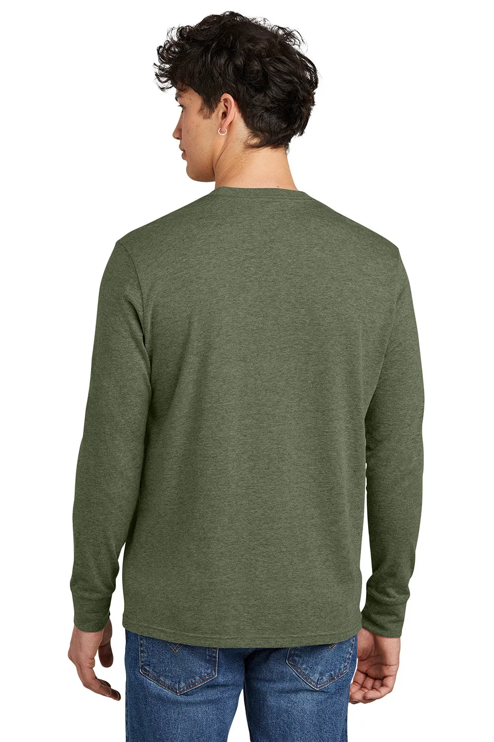 District Mens Perfect Blend CVC Long Sleeve Crewneck T-Shirt - Heather Olive Green