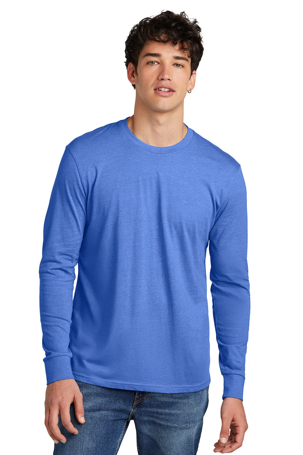 District Mens Perfect Blend CVC Long Sleeve Crewneck T-Shirt - Heather Royal Blue