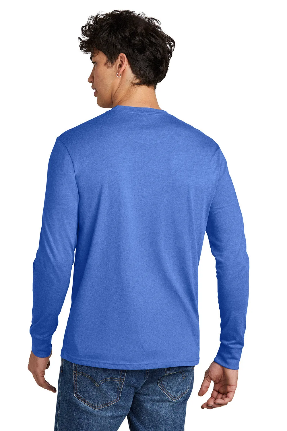 District Mens Perfect Blend CVC Long Sleeve Crewneck T-Shirt - Heather Royal Blue