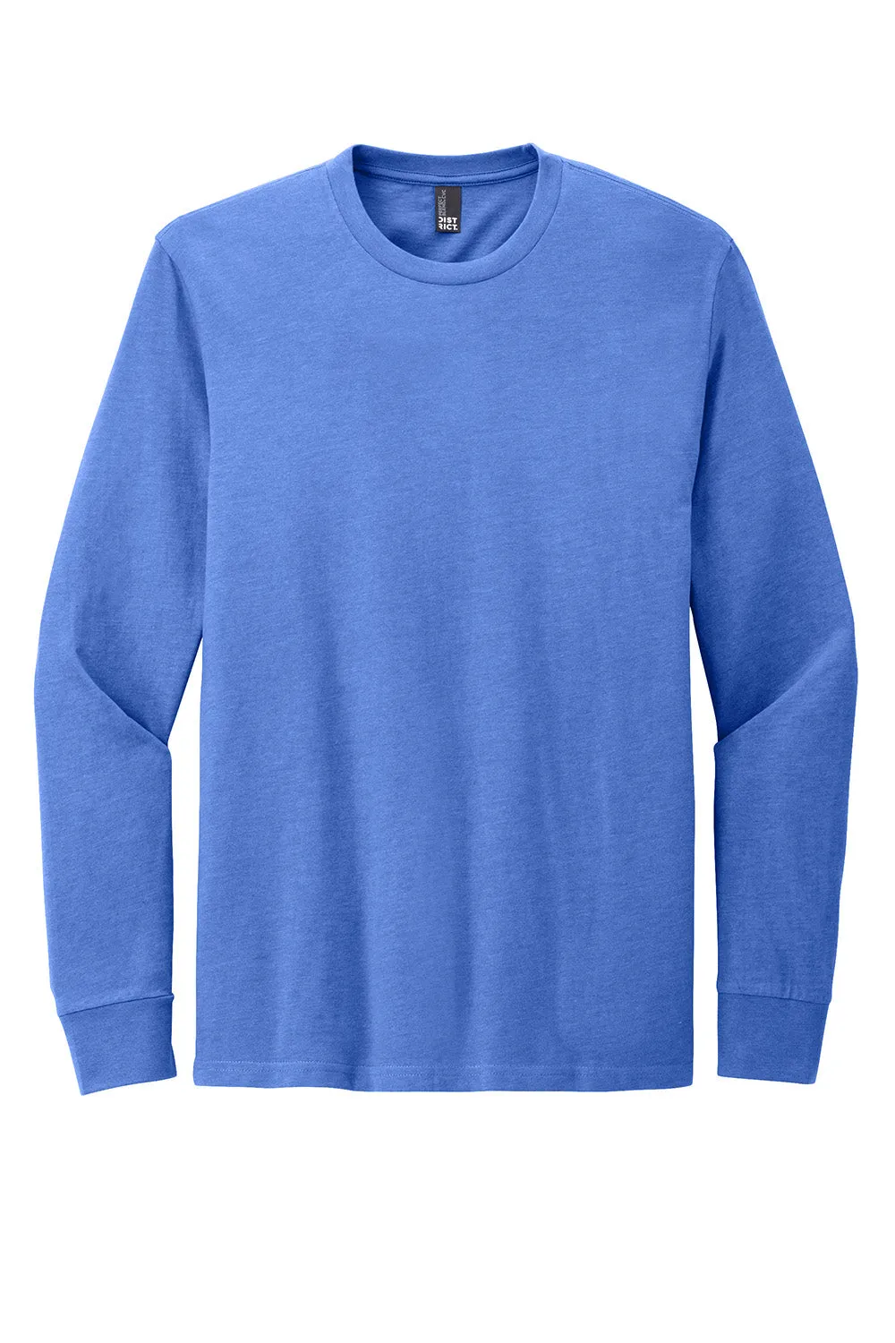 District Mens Perfect Blend CVC Long Sleeve Crewneck T-Shirt - Heather Royal Blue