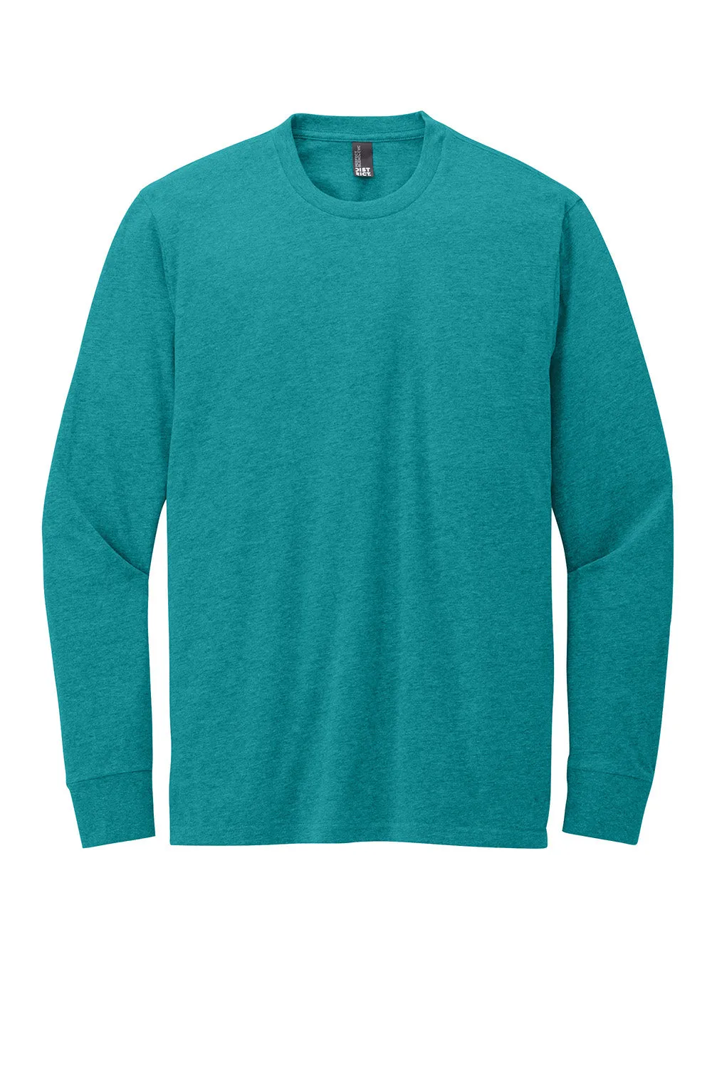 District Mens Perfect Blend CVC Long Sleeve Crewneck T-Shirt - Heather Teal Blue