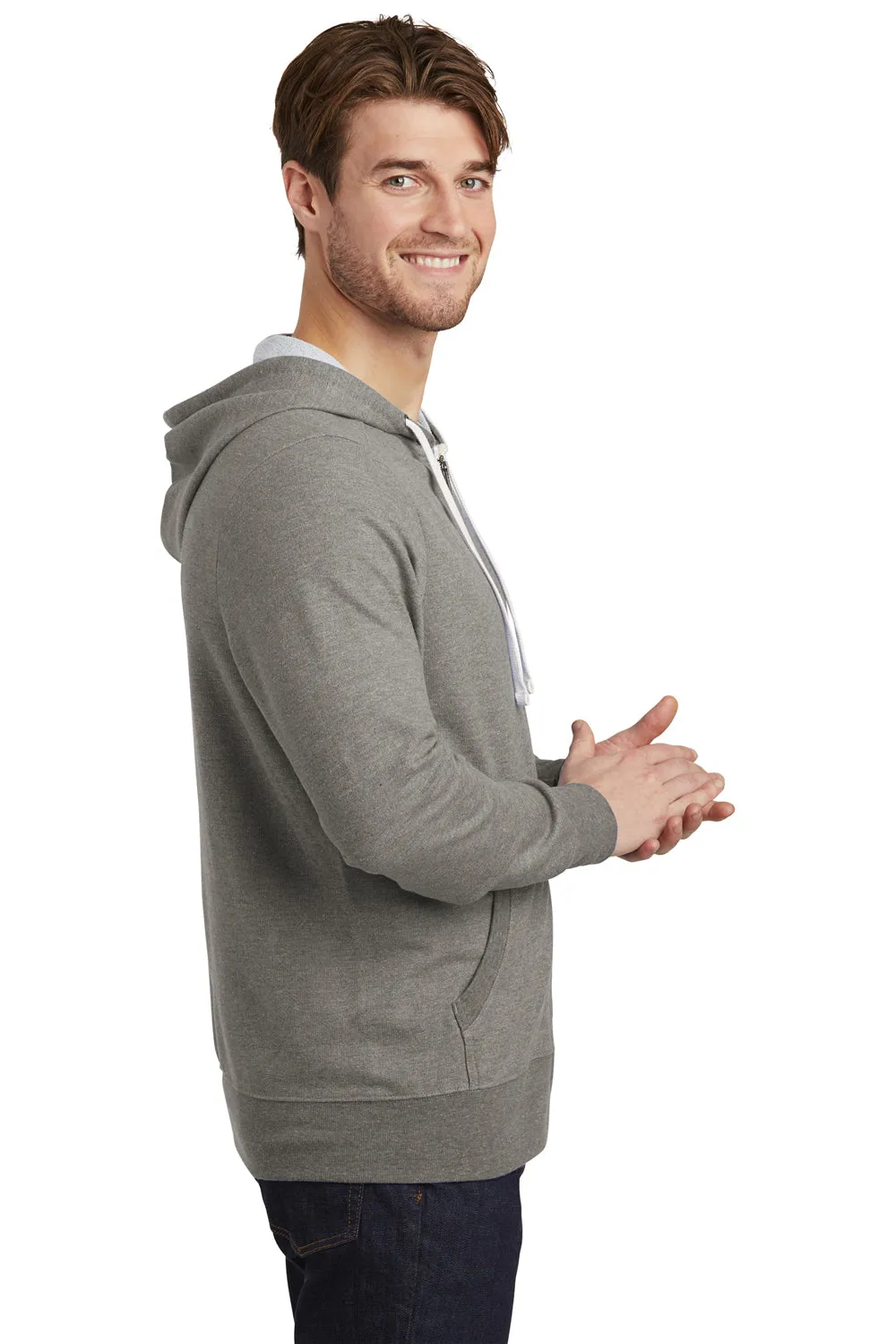 District Mens Perfect French Terry Full Zip Hooded Sweatshirt Hoodie w/ Pockets - Grey Frost - Closeout