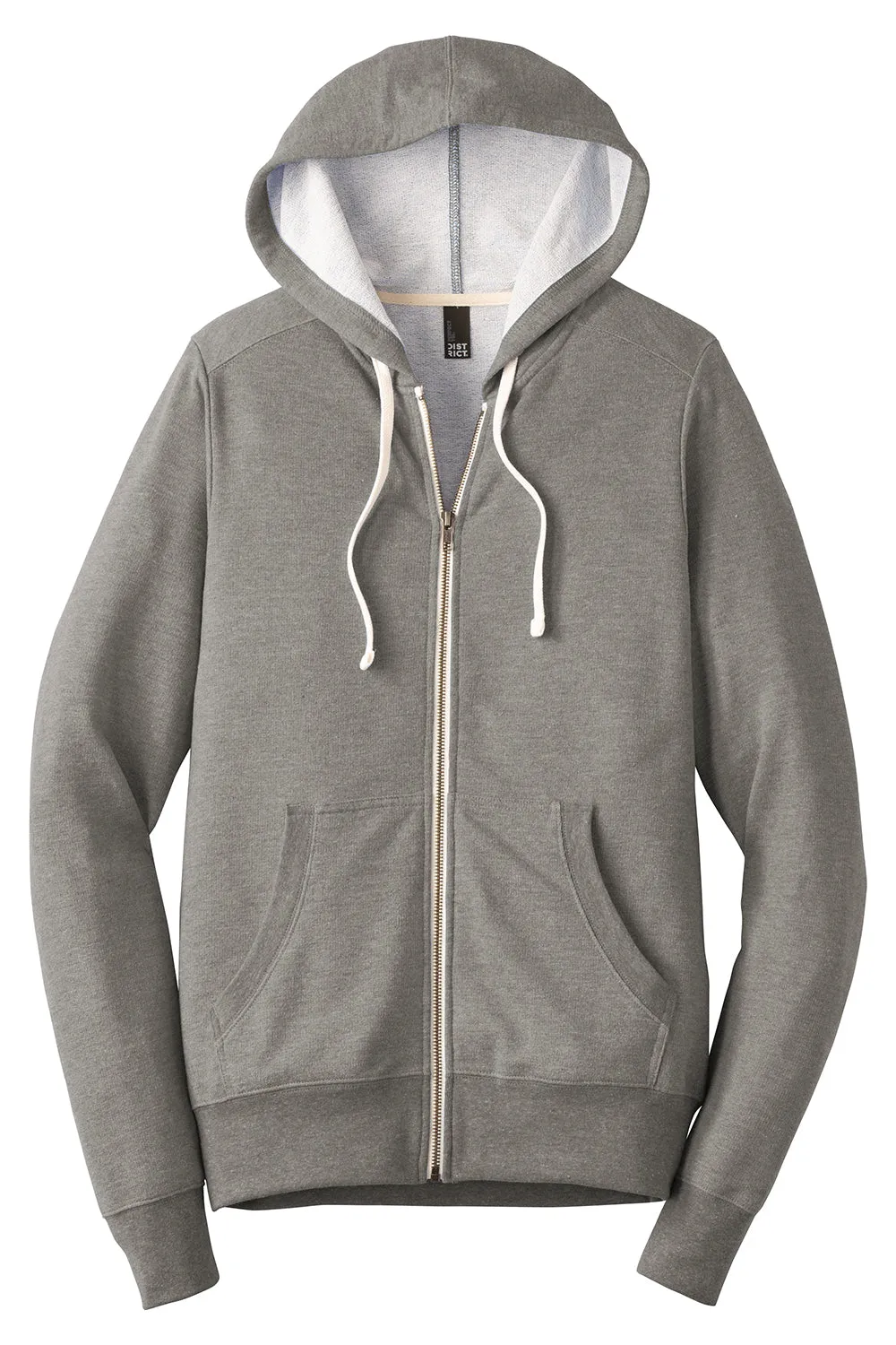 District Mens Perfect French Terry Full Zip Hooded Sweatshirt Hoodie w/ Pockets - Grey Frost - Closeout