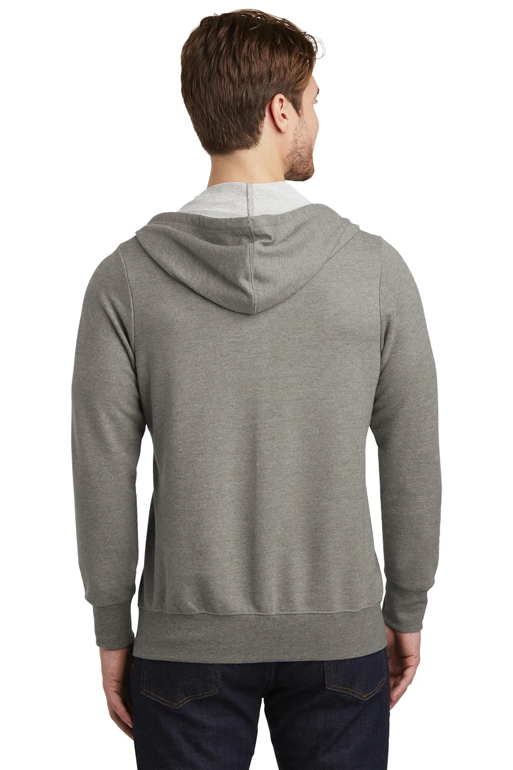 District Mens Perfect French Terry Full Zip Hooded Sweatshirt Hoodie w/ Pockets - Grey Frost - Closeout